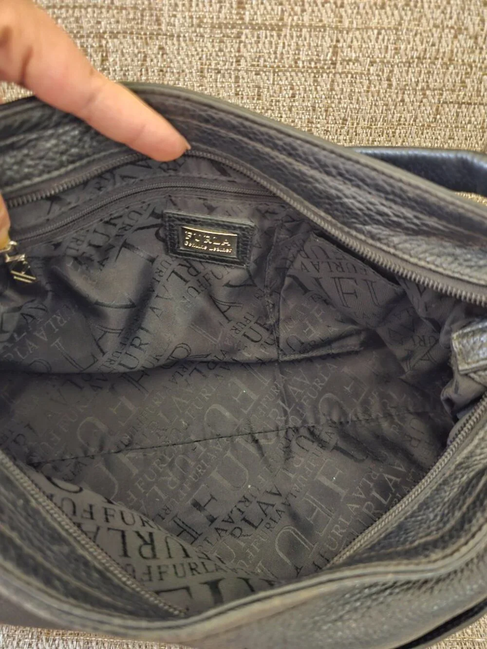Furla Black Genuine Leather Studded Crystal Hobo Shoulder Bag